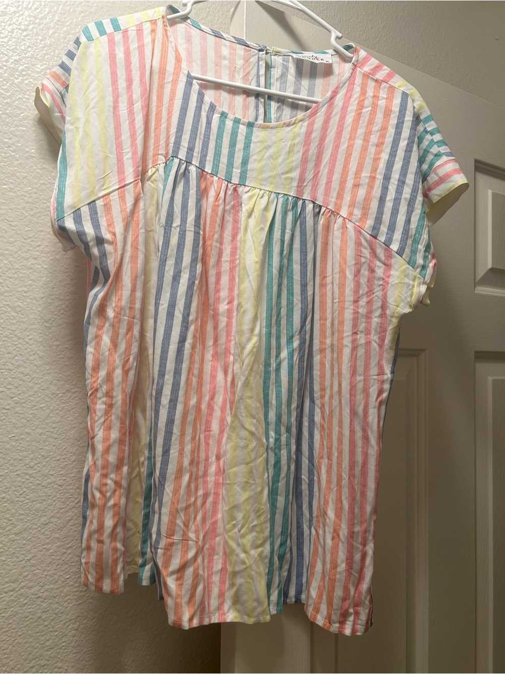 Pastel Multi-Color Striped Short Sleeve Top